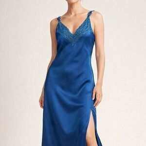 VINTAGE 1990'sVictoria's Secret Satin Blue Chemise with Lace